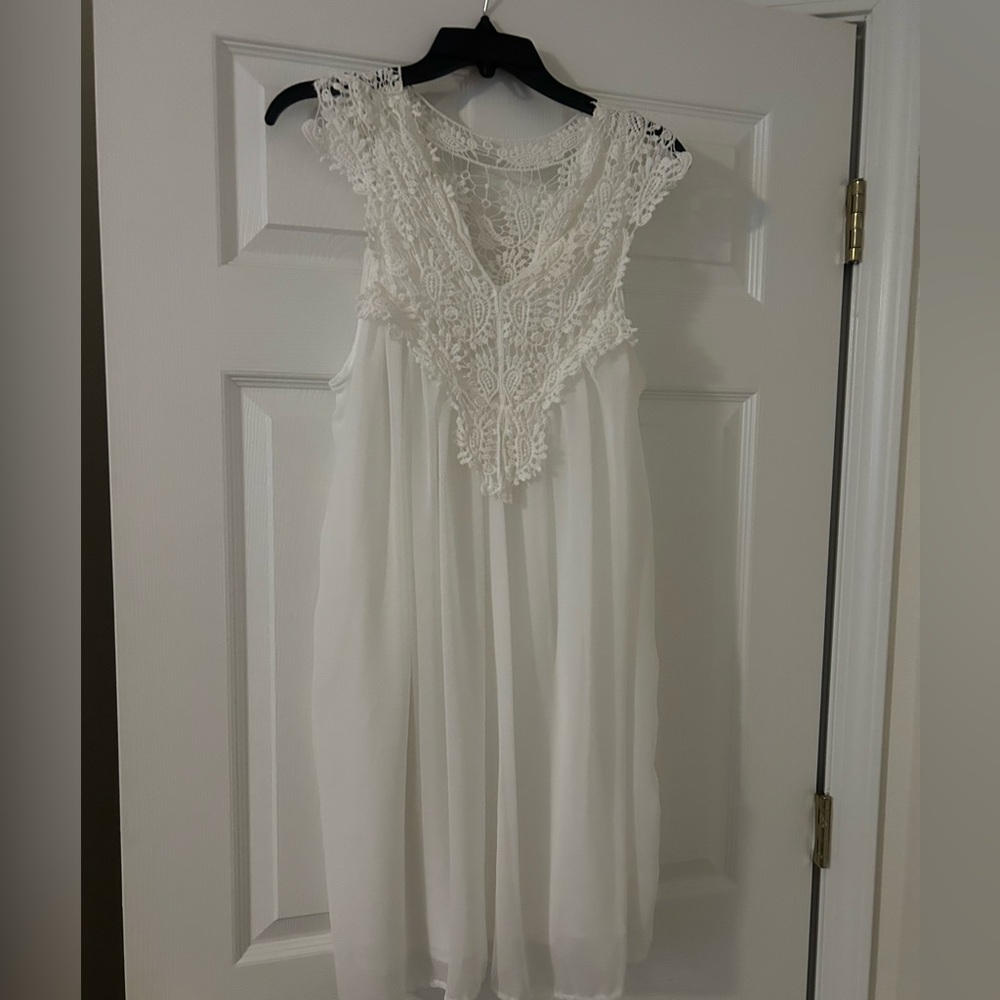 No tags on item! White sheer dress with detailed top.